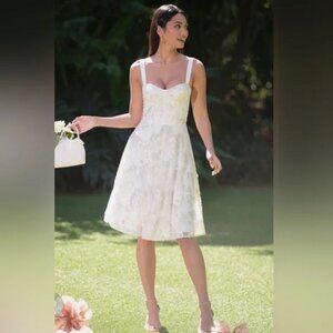 NWT | Dress The Population Adelina Midi Dress Fit and Flare White Sequins